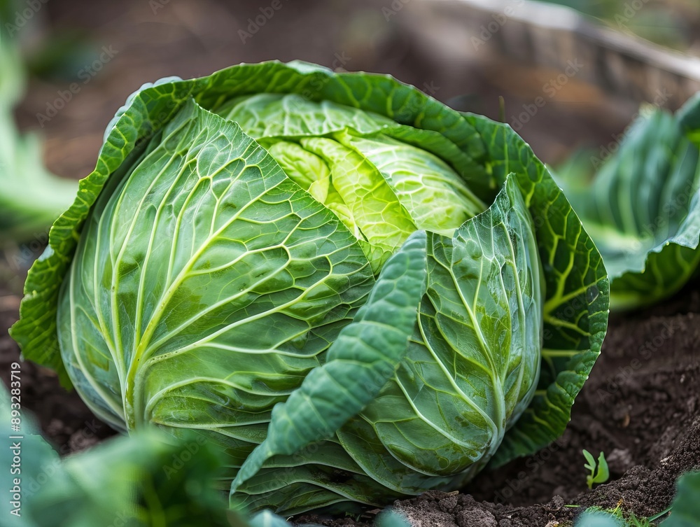 Obraz premium Exploring the Beauty of Organic Green Cabbage Farms up Close