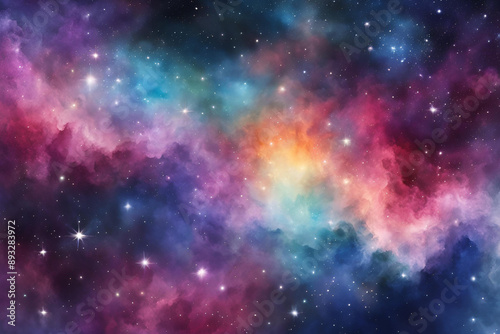 water color Space background with realistic nebula and shining stars. Colorful cosmos with stardust and milky way. Magic color galaxy. Infinite universe and starry night