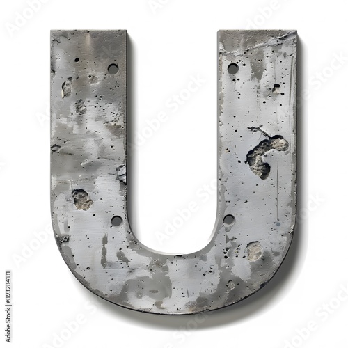 3D Concrete Letter U with Rough Edges and Speckles photo