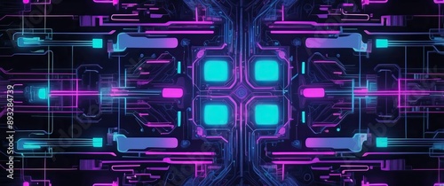A vibrant, abstract background featuring neon circuits and patterns, ideal for technology themes, digital art, and futuristic concepts
