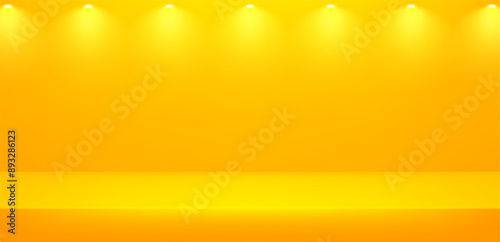 Empty yellow studio room background. Yellow background. Space for selling products on the website. Empty room with spotlight effect. Vector illustration.