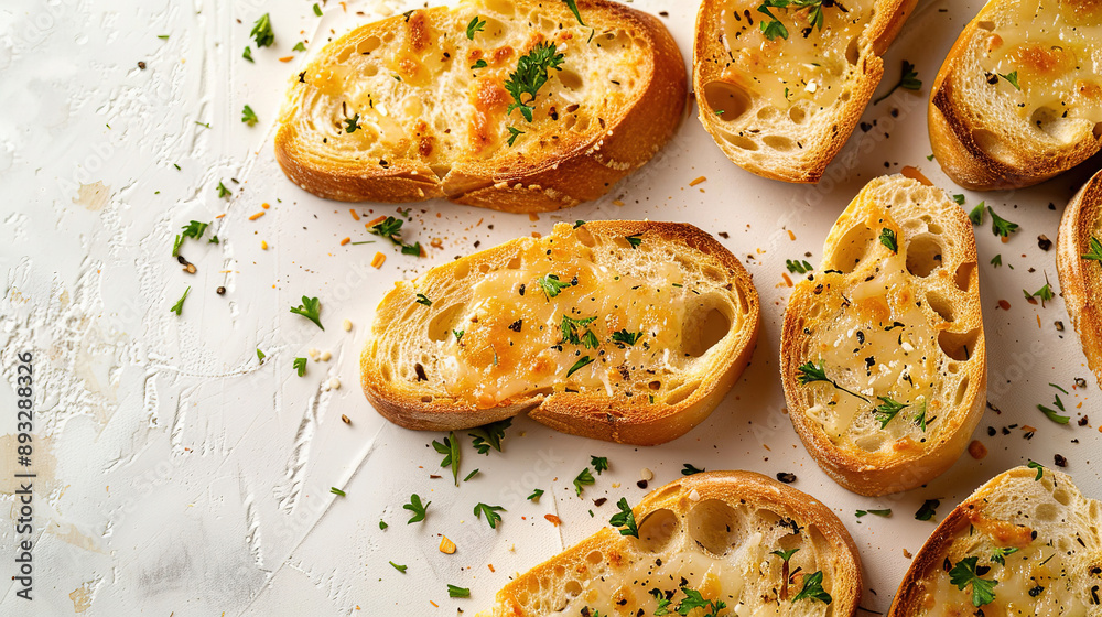 Garlic bread slices, with empty copy space Garlic bread slices, with empty copy space