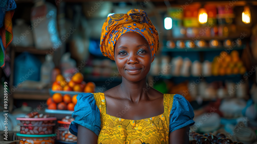 Obraz premium Tanzanian businesswoman at her shop,generative ai