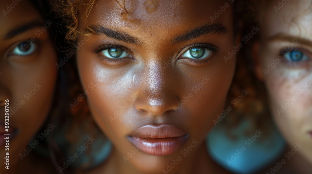 A Collage of Three Women With Different Colored Eyes and Skin Tones - Generative AI A Collage of Three Women With Different Colored Eyes and Skin Tones - Generative AI