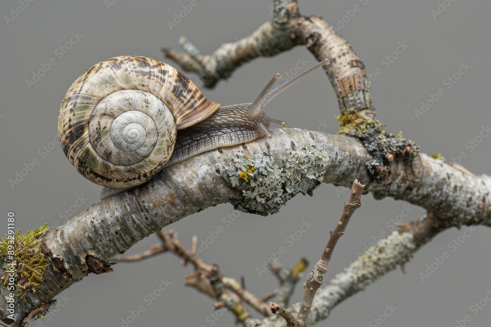 The edible garden snail also known as cantareus aspersus on a twig. The edible garden snail also known as cantareus aspersus on a twig.