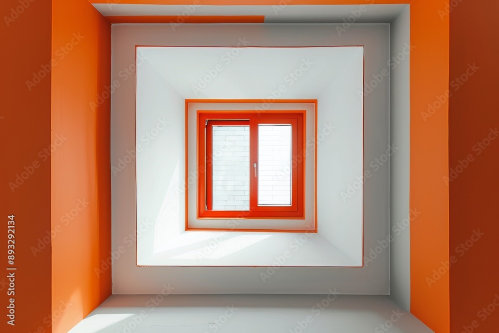 a room with a window and an orange wall a room with a window and an orange wall
