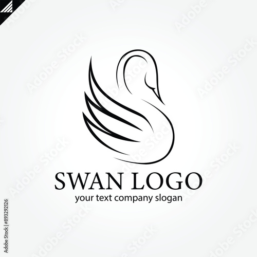 Elegant swan logo icon with royal crown. Luxury cosmetic brand template. Vector illustration.