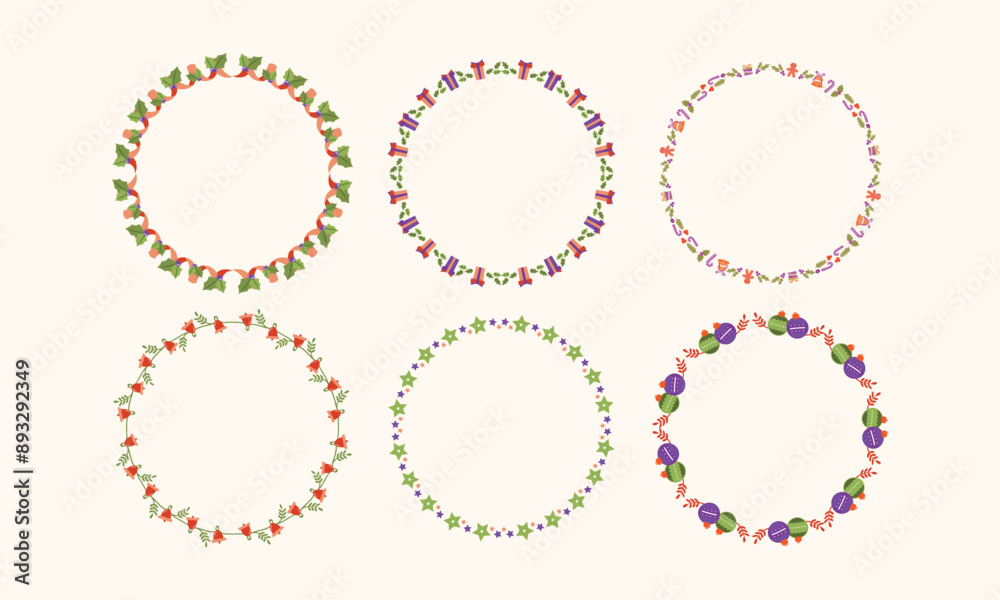 Frames collection for christmas season celebration, christmas wreath concept Frames collection for christmas season celebration, christmas wreath concept
