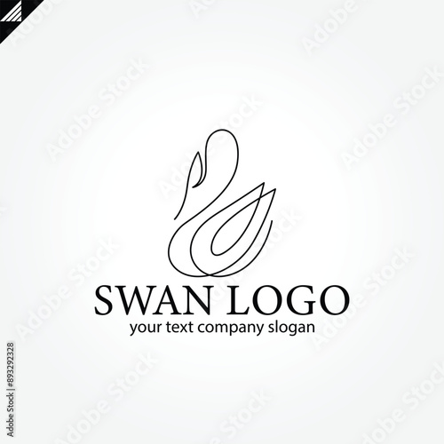 Elegant swan logo icon with royal crown. Luxury cosmetic brand template. Vector illustration.