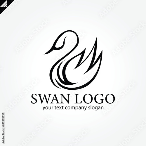 Elegant swan logo icon with royal crown. Luxury cosmetic brand template. Vector illustration.