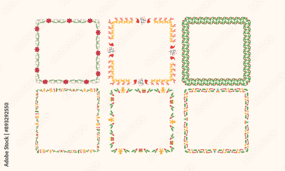 Frames collection for christmas season celebration, christmas wreath concept Frames collection for christmas season celebration, christmas wreath concept