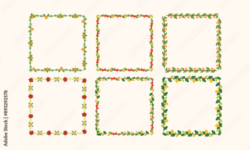 Frames collection for christmas season celebration, christmas wreath concept Frames collection for christmas season celebration, christmas wreath concept