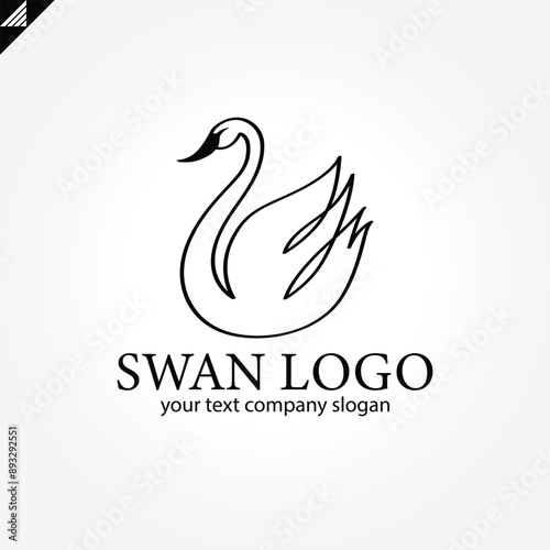 Elegant swan logo icon with royal crown. Luxury cosmetic brand template. Vector illustration.
