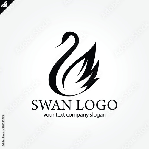Elegant swan logo icon with royal crown. Luxury cosmetic brand template. Vector illustration.