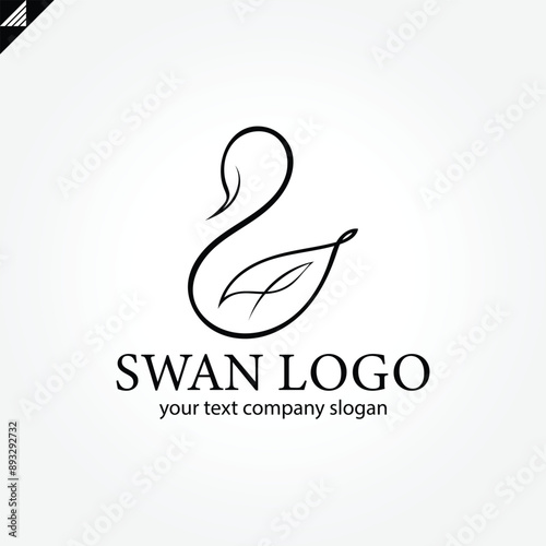 Elegant swan logo icon with royal crown. Luxury cosmetic brand template. Vector illustration.