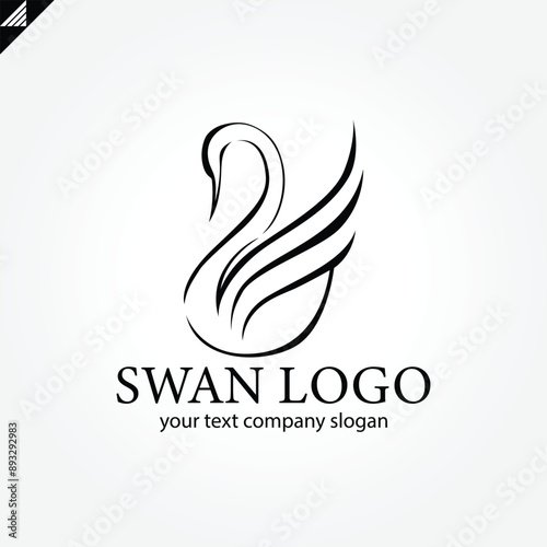 Elegant swan logo icon with royal crown. Luxury cosmetic brand template. Vector illustration.