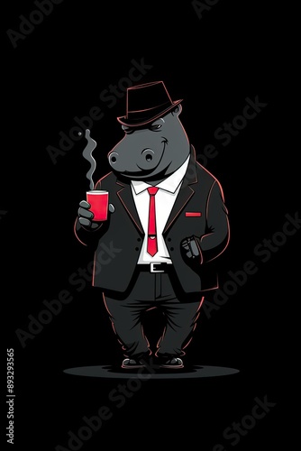 Effective Black and White Minimalist Gentleman Animal Character in a Simple, Elegant, and Professional Style, Perfectly Suited for Technical Illustrations, Graphic Design Projects, Marketing Materials