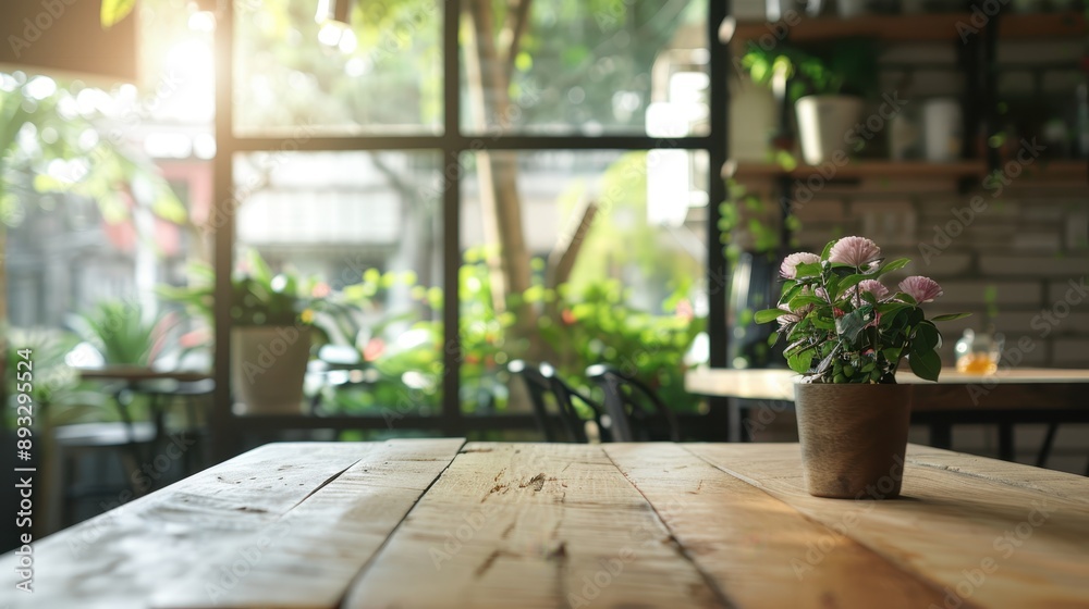 Wood table top, soft-focus coffee shop, inviting warmth, daylight Wood table top, soft-focus coffee shop, inviting warmth, daylight