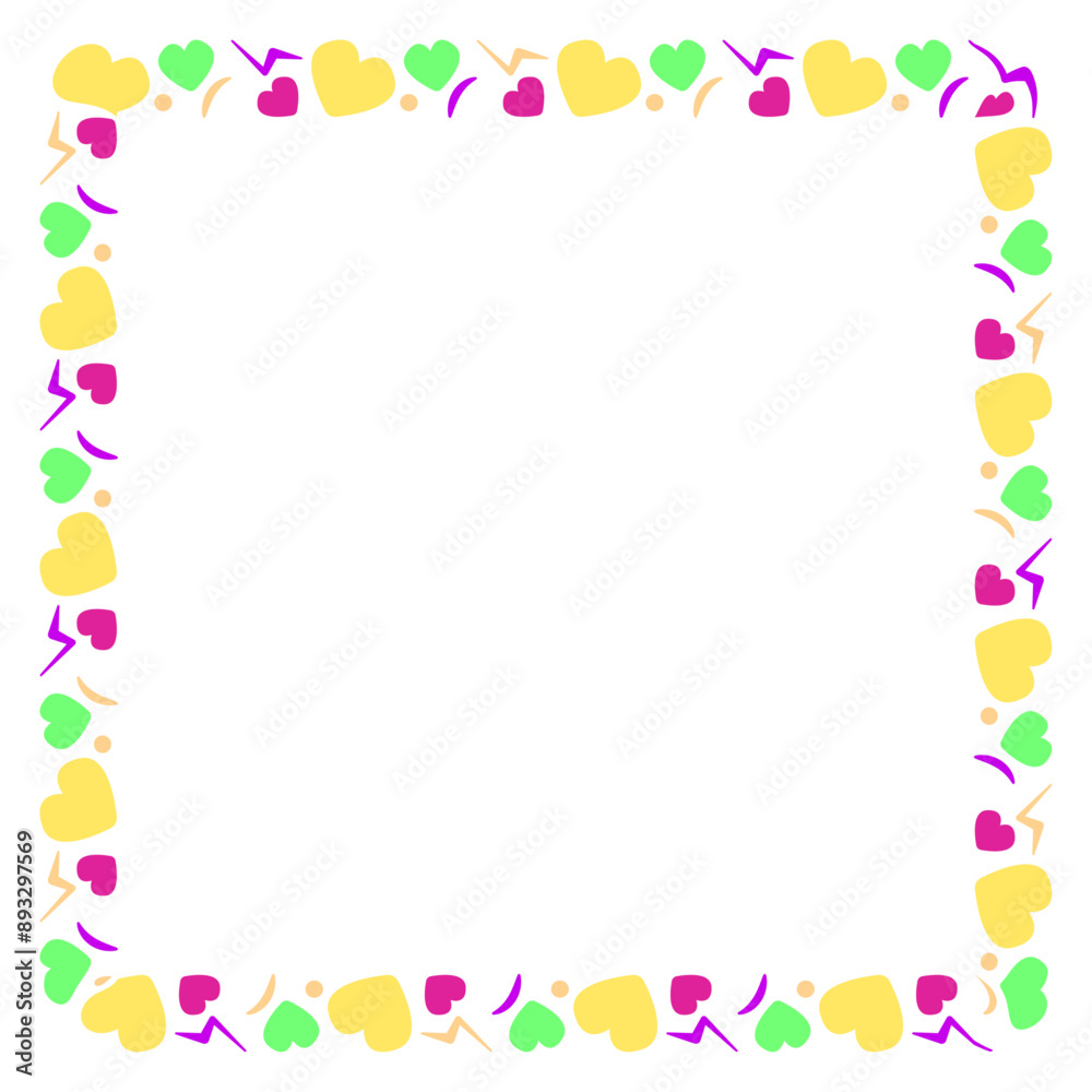 Hand drawn flat design hearts border and frame Hand drawn flat design hearts border and frame