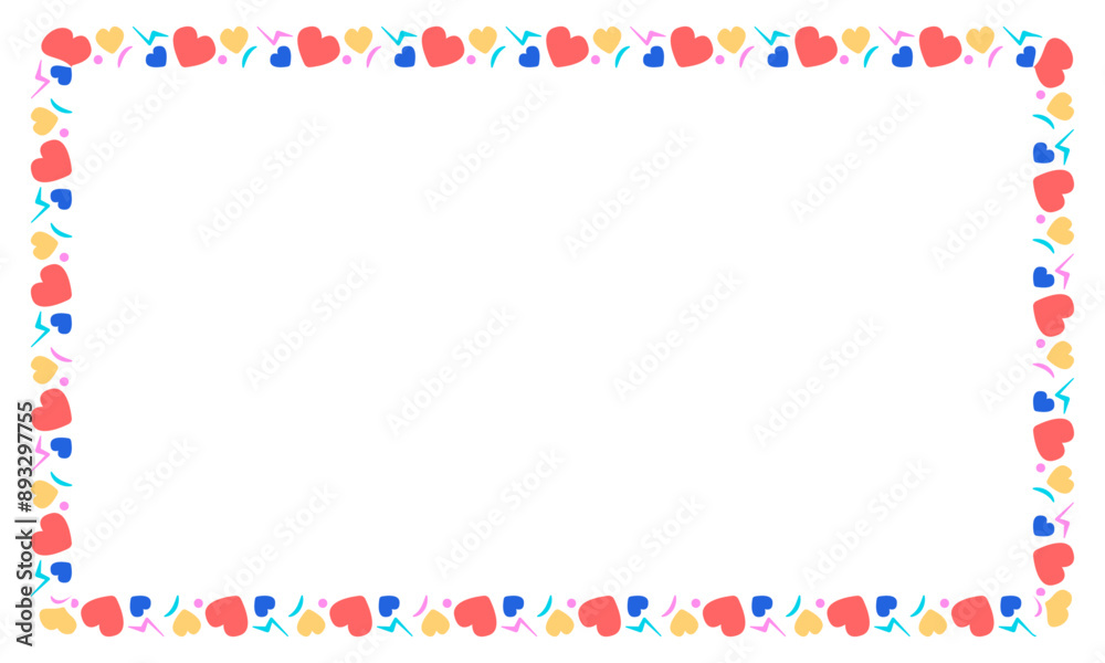 Hand drawn flat design hearts border and frame