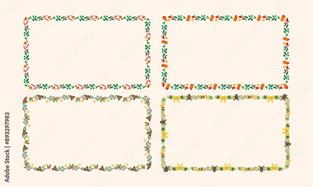 Frames collection for christmas season celebration, christmas wreath concept Frames collection for christmas season celebration, christmas wreath concept