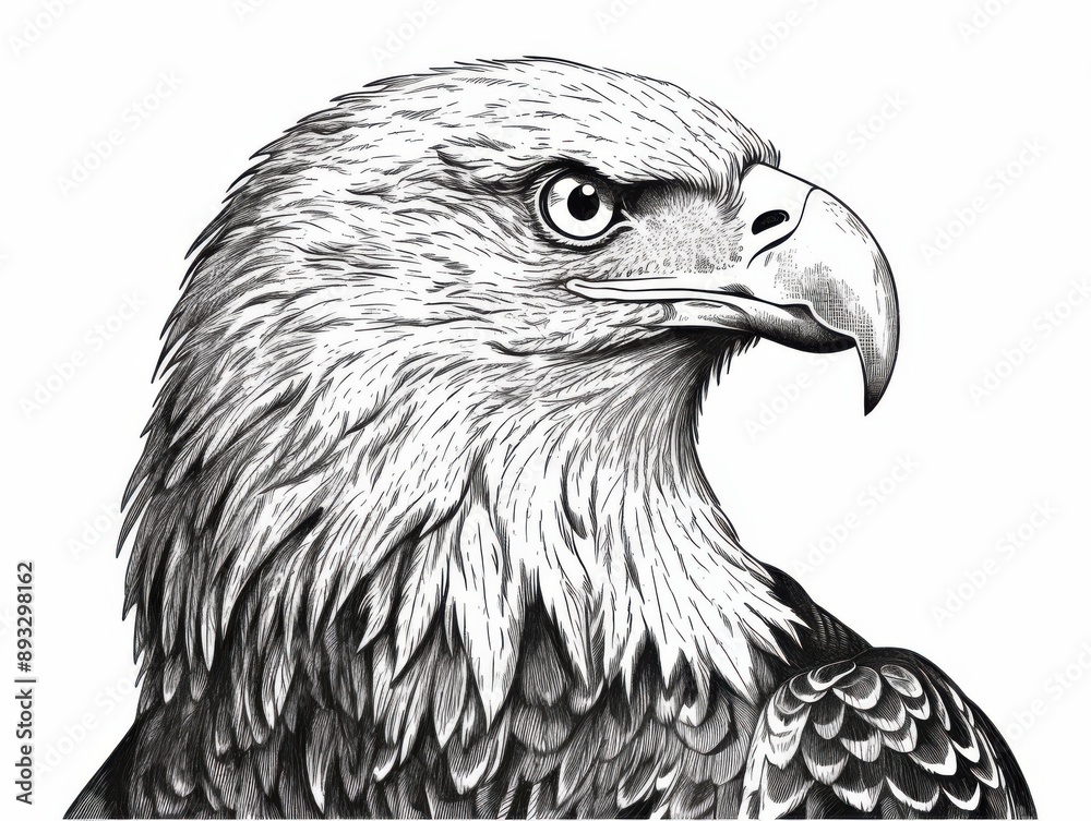 Black and white Vintage engraved art of a bald eagle isolated on white ...