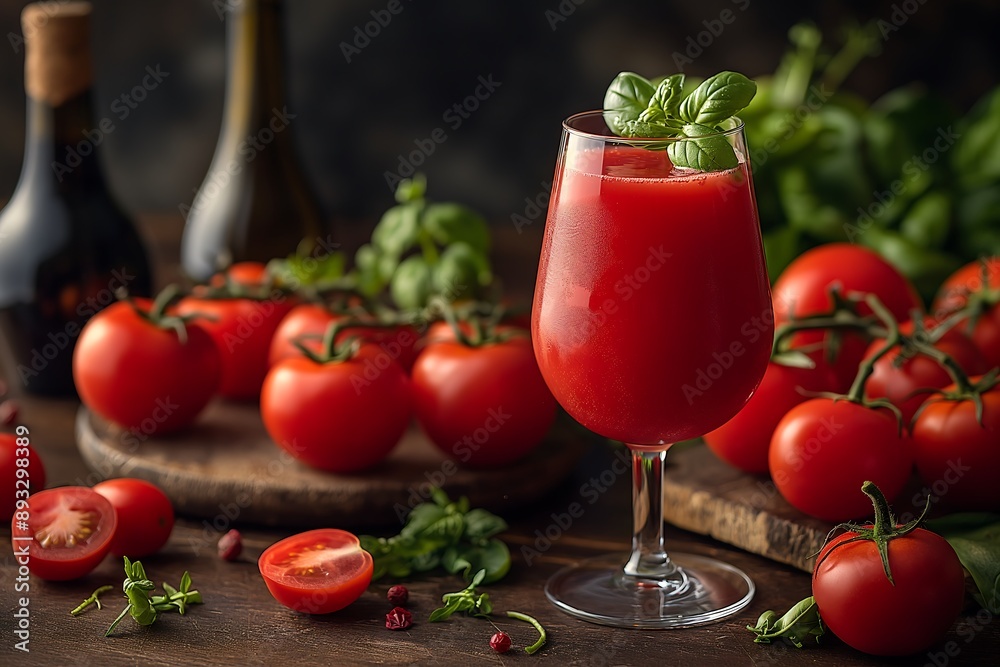 Tomato juice in a wine glass Tomato juice in a wine glass
