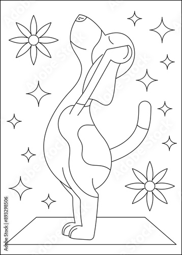 dog yoga exercise coloring book page
