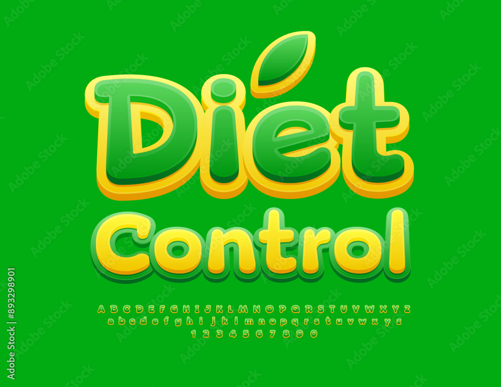 Vector healthy logo Diet Control. Artistic Green Font. Bright Alphabet Letters and Numbers set. Vector healthy logo Diet Control. Artistic Green Font. Bright Alphabet Letters and Numbers set.