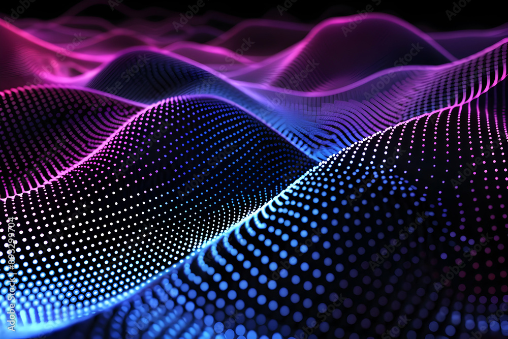 Abstract illuminated digital waves and dots, vibrant colors, futuristic technology background. Abstract illuminated digital waves and dots, vibrant colors, futuristic technology background.