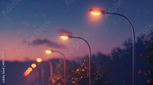 Street lighting at night: light from lanterns on poles.
