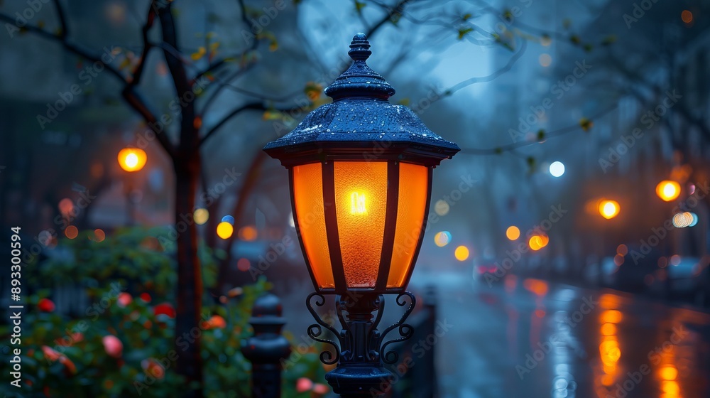 Lights on poles at night: road lights. Lights on poles at night: road lights.