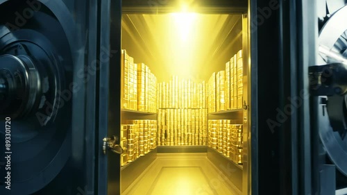 Unlocking a secure vault room with stacked gold bars