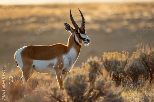 a Male Pronghorn on high alert to protect its herd.