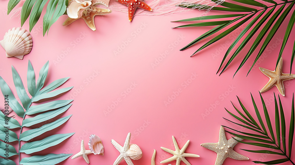 pink summer background with copy space, top view pink summer background with copy space, top view