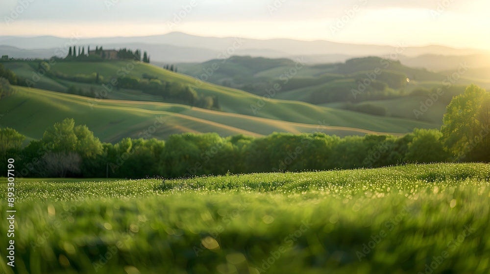 Serene Tuscany Landscape with Blurred Rolling Hills and Ample Copy Space