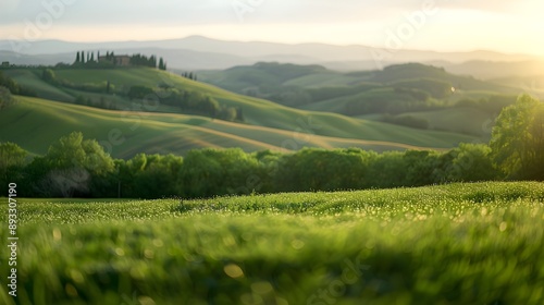 Serene Tuscany Landscape with Blurred Rolling Hills and Ample Copy Space