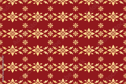 Oriental Floral Damask Seamless pattern embroidery, thai style. art ornament print.Design for carpet, cover.wallpaper, wrapping, fabric, clothing