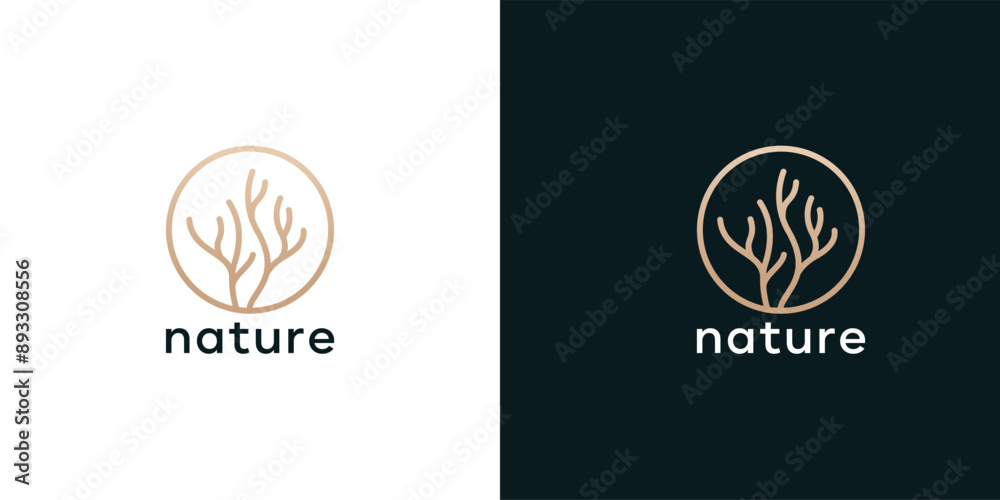 Fototapeta premium Plants and flower with a line minimalist logo design 