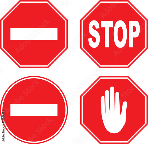 icon set of traffic signs stop sign, white strip on red background