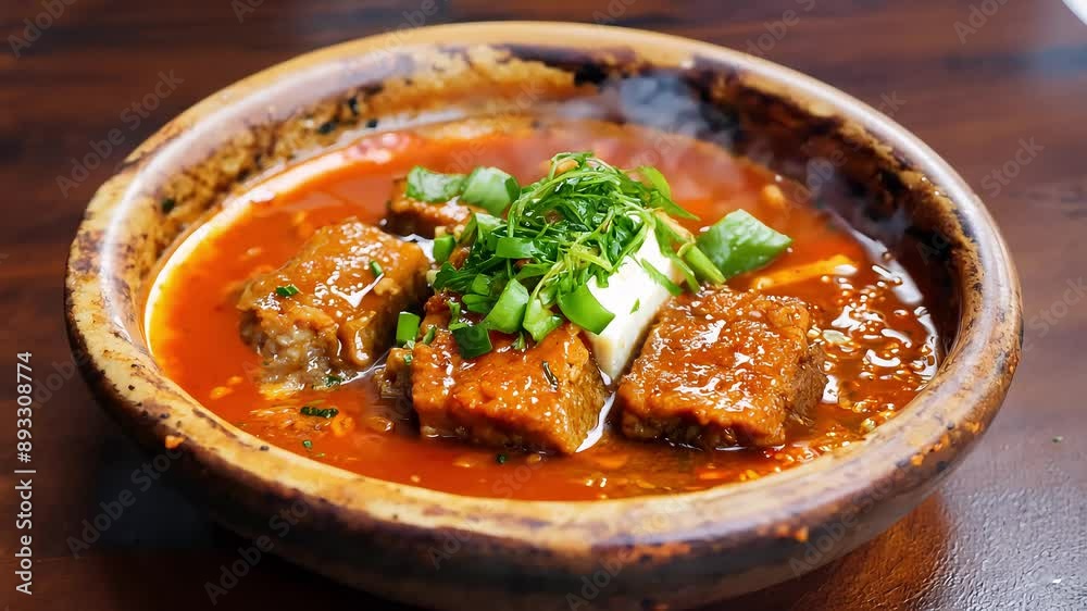 Spicy Braised Beef Stew in Stone Bowl with Ai generated.
Spicy Braised Beef Stew in Stone Bowl with Ai generated.
