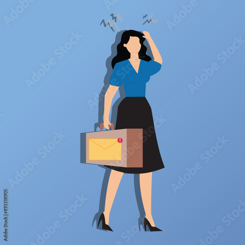 Email marketing, looking for customers via email concept, sending email newsletter for discount or promotion information, businesswoman standing carrying email envelope while looking for a recipient