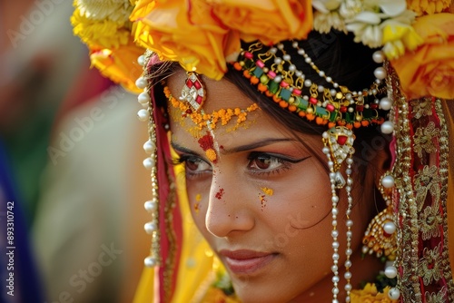 Indian Wedding. Young Indian Woman and Man Getting Married in Traditional Attire