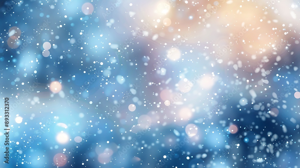 Abstract blurred soft blue and white beautiful glowing blinking bokeh and snowfall on colorful background Abstract blurred soft blue and white beautiful glowing blinking bokeh and snowfall on colorful background