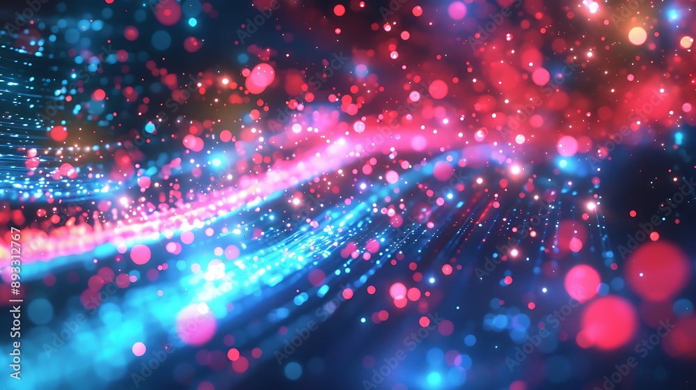 Abstract colorful glow light trail with blue red particles background Abstract colorful glow light trail with blue red particles background
