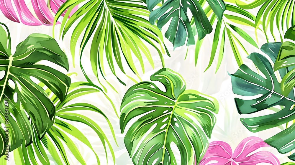 Fototapeta premium Elegant Green and Pink Leaf Pattern for Summer Style