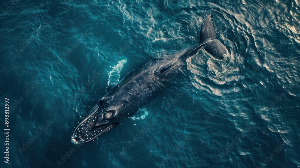 Obraz premium Top view of whale into the sea