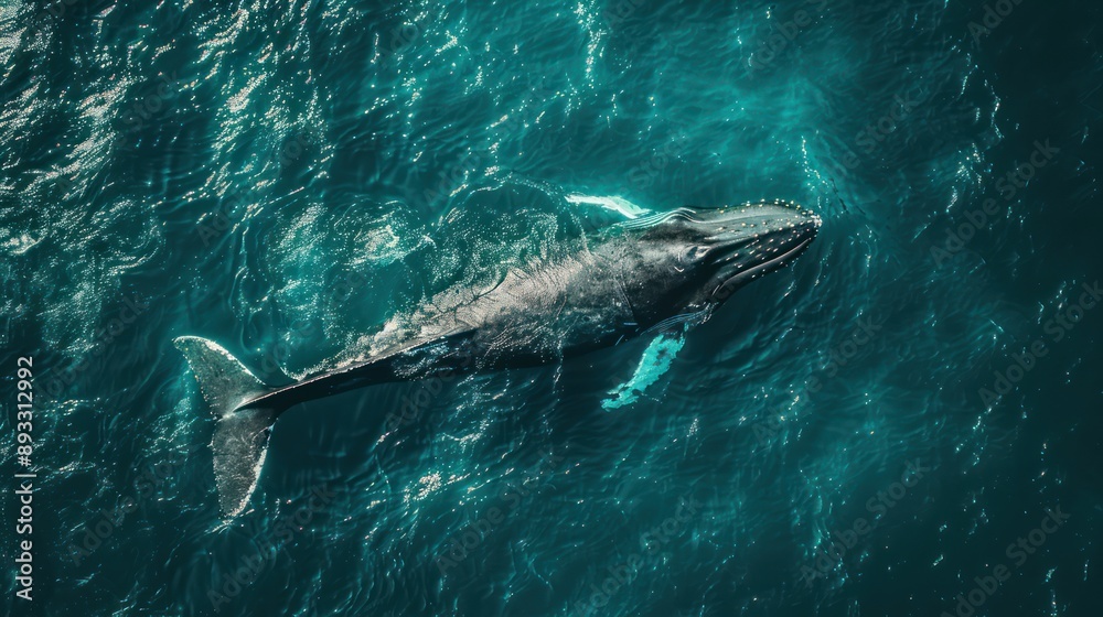 Obraz premium Top view of whale into the sea