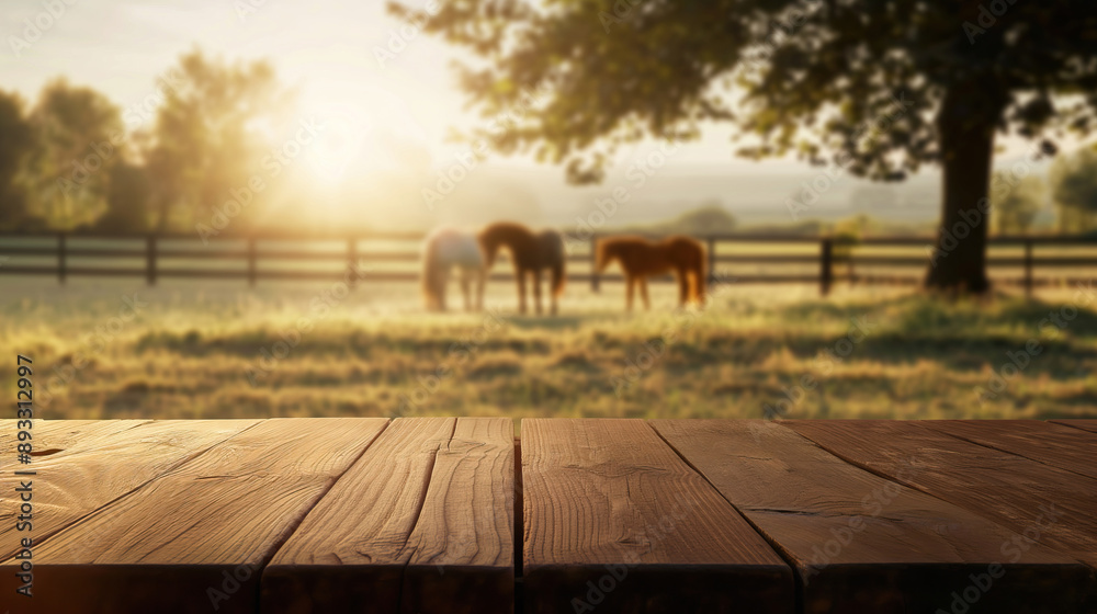 custom made wallpaper toronto digitalclose up of rustic empty wooden table with blurred horse ranch farm background