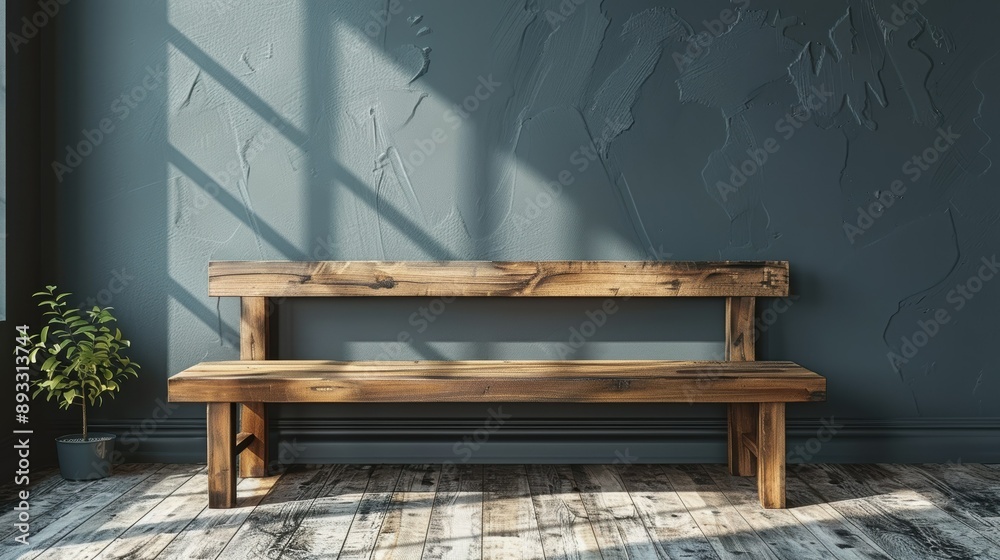 Wooden Bench Against Grey Wall Modern Entryway Design. Wooden Bench Against Grey Wall Modern Entryway Design.